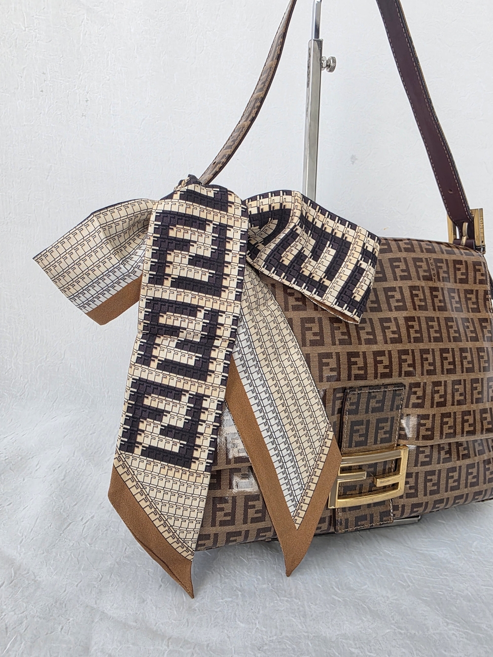 Auth Fendi FF Zucca Wrappy Silk Twilly Scarf